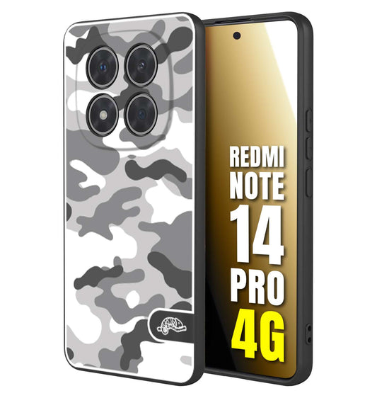 CUSTOMIZZA - Custodia cover nera morbida in tpu compatibile per Xiaomi Redmi Note 14 PRO 4G camouflage mimetico militare bianco white