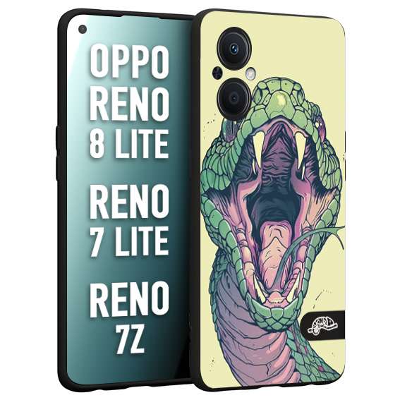 CUSTOMIZZA - Custodia cover nera morbida in tpu compatibile per Oppo Reno 7 Lite - 8 Lite - 7Z snake yellow green serpente tatuaggio tattoo disegnato a mano