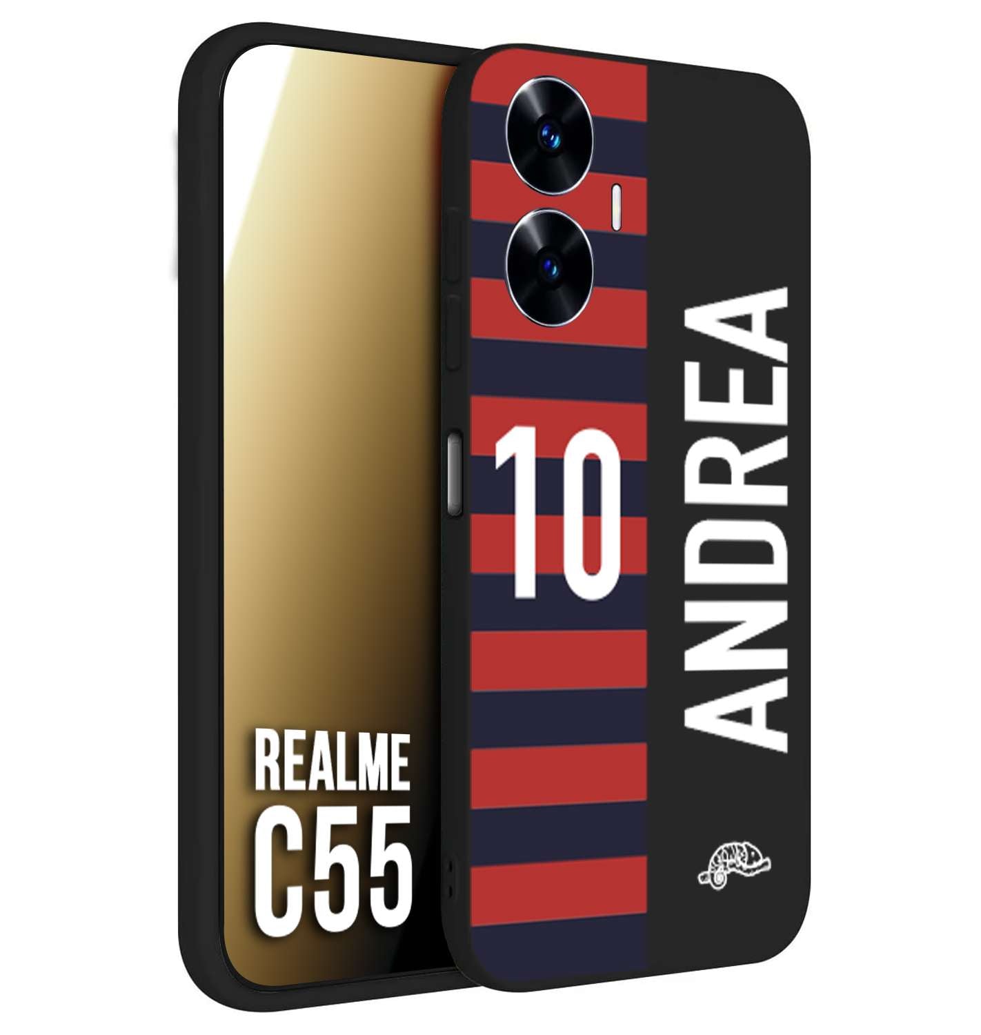 CUSTOMIZZA - Custodia cover nera morbida in tpu compatibile per Oppo C55 personalizzata calcio football nome e numero calciatori rossoblu