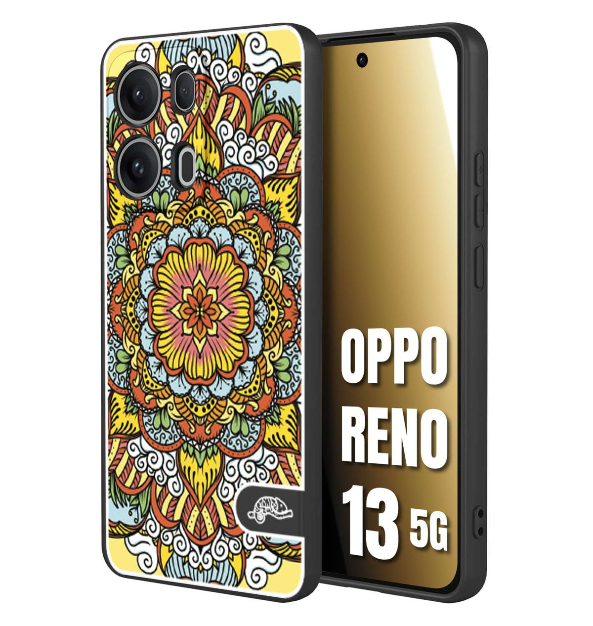 CUSTOMIZZA - Custodia cover nera morbida in tpu compatibile per Oppo Reno 13 5G mandala colorato fiore nuvole arancione