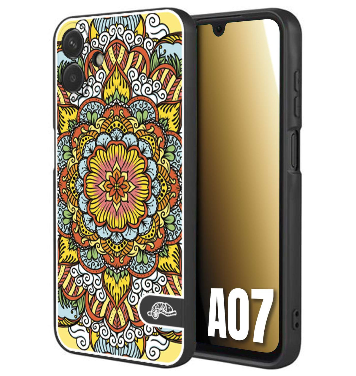 CUSTOMIZZA - Custodia cover nera morbida in tpu compatibile per Samsung A07 mandala colorato fiore nuvole arancione
