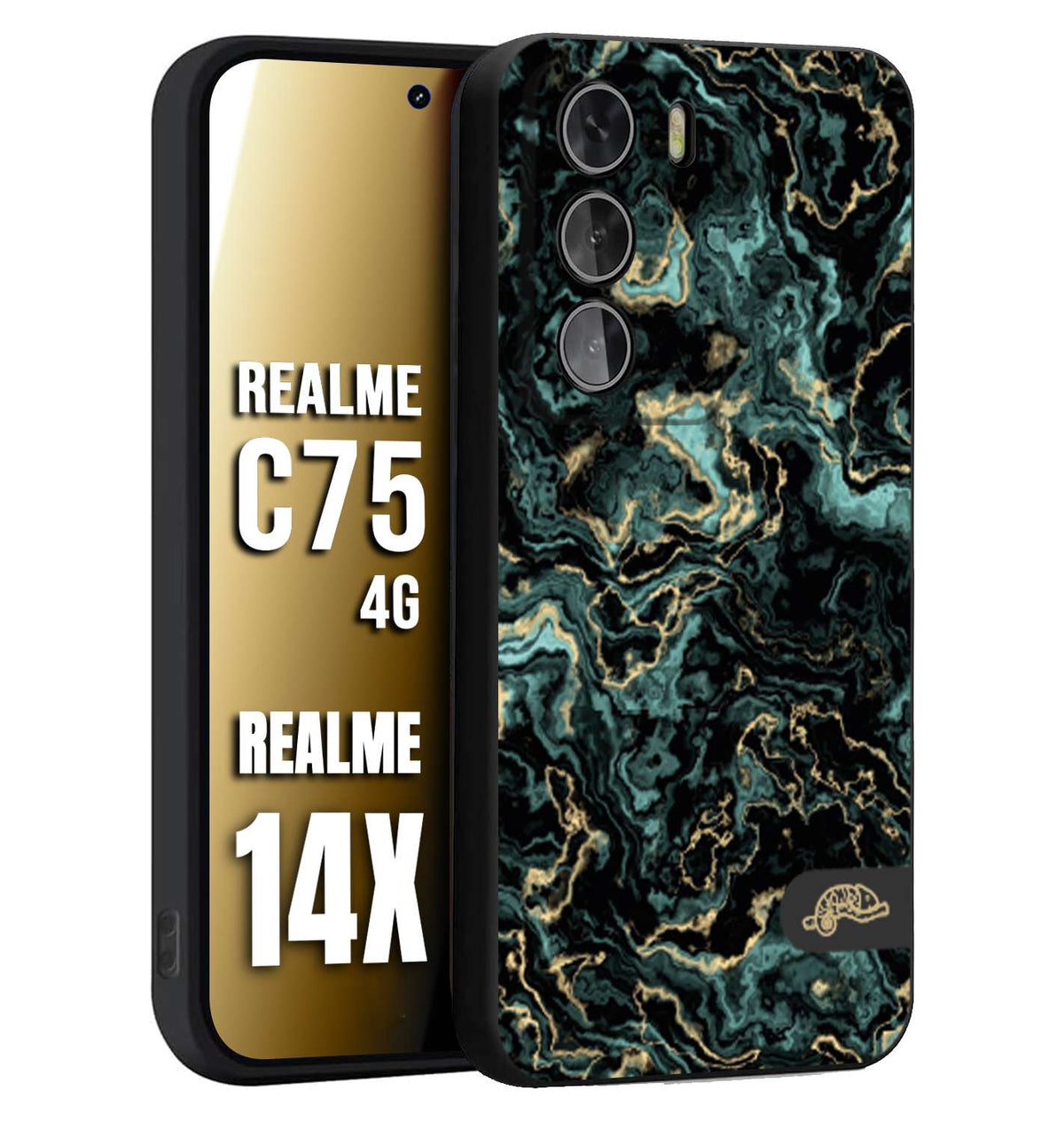 CUSTOMIZZA - Custodia cover nera morbida in tpu compatibile per Realme 14X - C75 4G effetto marmo marble verde green venature dorato pietra