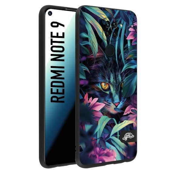 CUSTOMIZZA - Custodia cover nera morbida in tpu compatibile per Xiaomi Redmi Note 9 animali color giungla tropicale occhio di gatto colori vibranti disegnato