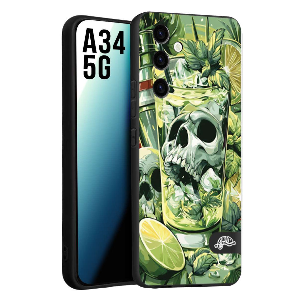 CUSTOMIZZA - Custodia cover nera morbida in tpu compatibile per Samsung A34 5G Mojito cocktail teschio illustrazione drink lime menta ghiacci tropicale street art