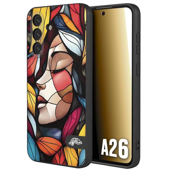 CUSTOMIZZA - Custodia cover nera morbida in tpu compatibile per Samsung A26 Vetrata artistica volto di donna profilo fogliare mosaico di vetro colorato