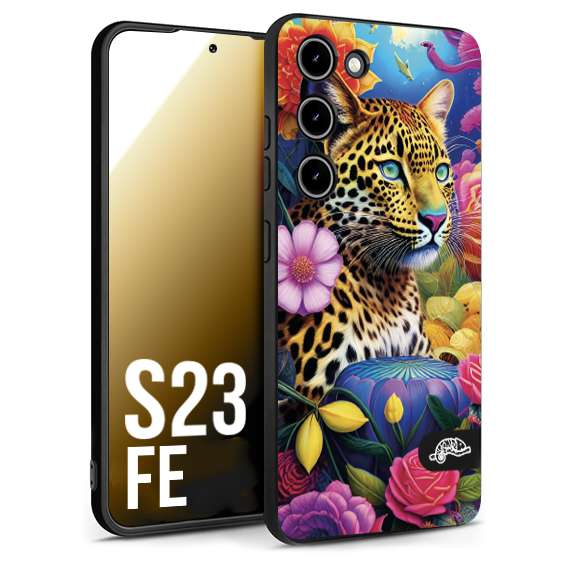 CUSTOMIZZA - Custodia cover nera morbida in tpu compatibile per Samsung S23 FE astratti donna flower fantasia leopardo ghepardo animali colorati