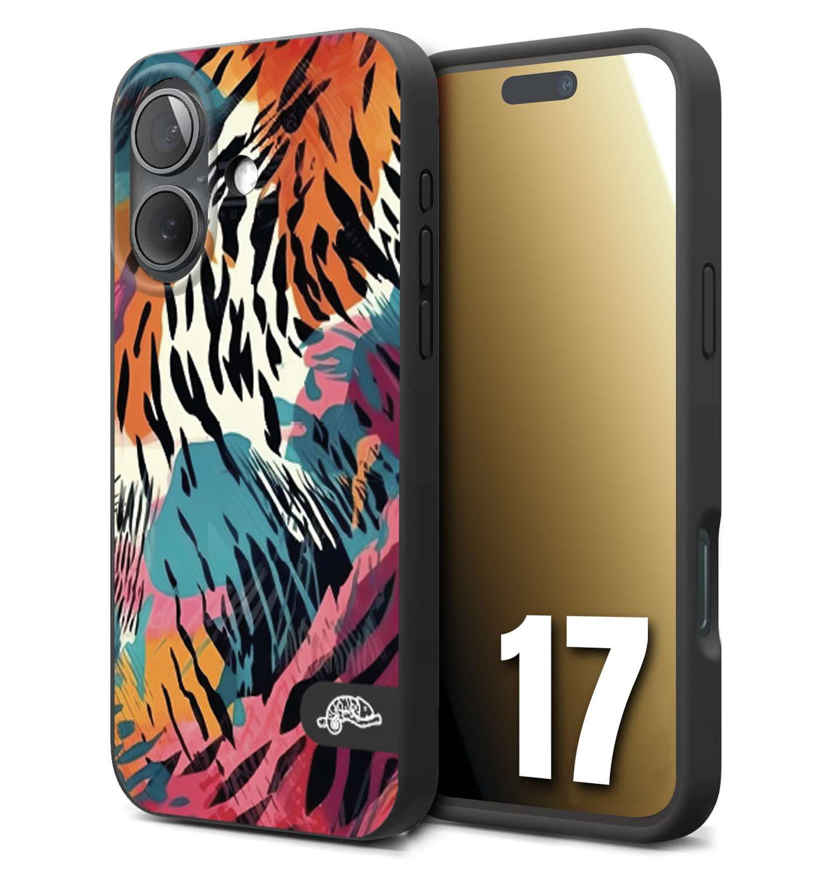 CUSTOMIZZA - Custodia cover nera morbida in tpu compatibile per iPhone 17 leopardato maculato tigrato tiger colorata summer color