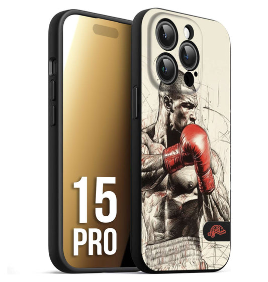 CUSTOMIZZA - Custodia cover nera morbida in tpu compatibile per iPhone 15 PRO pugilato pugili disegno tattoo guantoni box sport ring