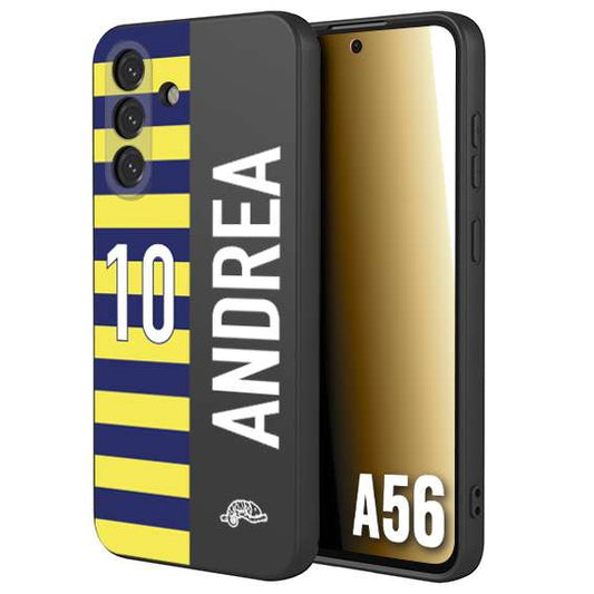 CUSTOMIZZA - Custodia cover nera morbida in tpu compatibile per Samsung A56 5G personalizzata calcio football nome e numero calciatori giallo blu