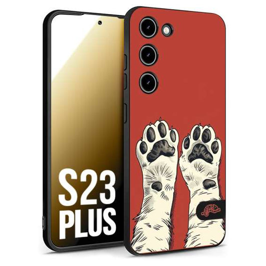CUSTOMIZZA - Custodia cover nera morbida in tpu compatibile per Samsung S23 PLUS zampe di gatto cat paws rossa red disegnata fumetto cartoon