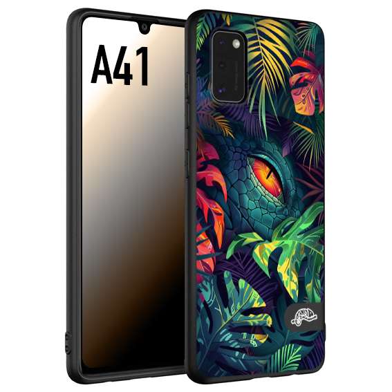 CUSTOMIZZA - Custodia cover nera morbida in tpu compatibile per Samsung A41 animali color giungla tropicale occhio di coccodrillo alligatore disegnato