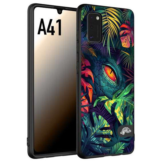 CUSTOMIZZA - Custodia cover nera morbida in tpu compatibile per Samsung A41 animali color giungla tropicale occhio di coccodrillo alligatore disegnato