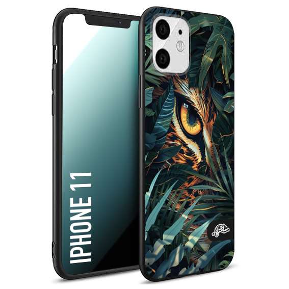 CUSTOMIZZA - Custodia cover nera morbida in tpu compatibile per iPhone 11 animali color giungla tropicale occhio di giaguaro felino disegnato