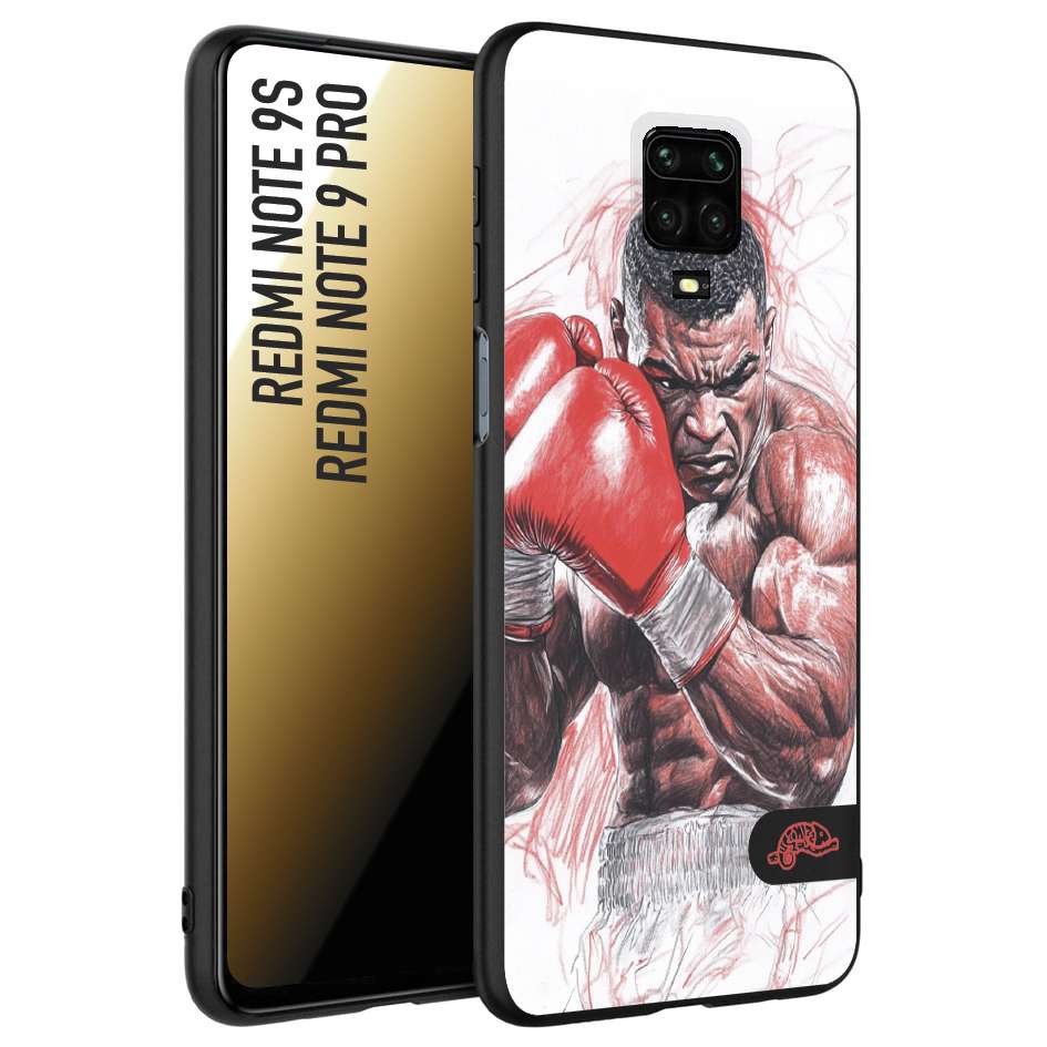 CUSTOMIZZA - Custodia cover nera morbida in tpu compatibile per Xiaomi Redmi Note 9S - Note 9 PRO pugilato pugili disegno tattoo guantoni boxer pesi massimi iron mike