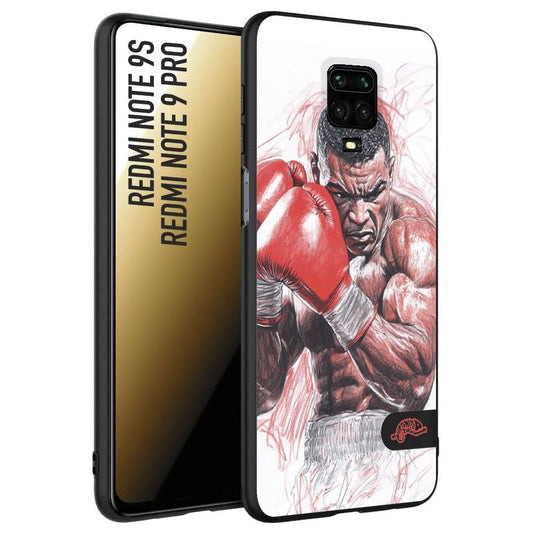 CUSTOMIZZA - Custodia cover nera morbida in tpu compatibile per Xiaomi Redmi Note 9S - Note 9 PRO pugilato pugili disegno tattoo guantoni boxer pesi massimi iron mike