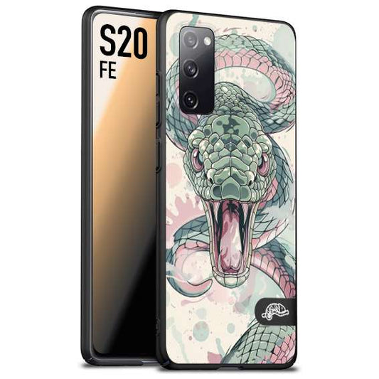 CUSTOMIZZA - Custodia cover nera morbida in tpu compatibile per Samsung S20 FE snake pink green serpente tatuaggio tattoo disegnato a mano