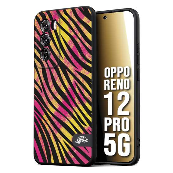 CUSTOMIZZA - Custodia cover nera morbida in tpu compatibile per Oppo Reno 12 PRO 5G zebrata maculata a rilievo soft touch donna fucsia gialla