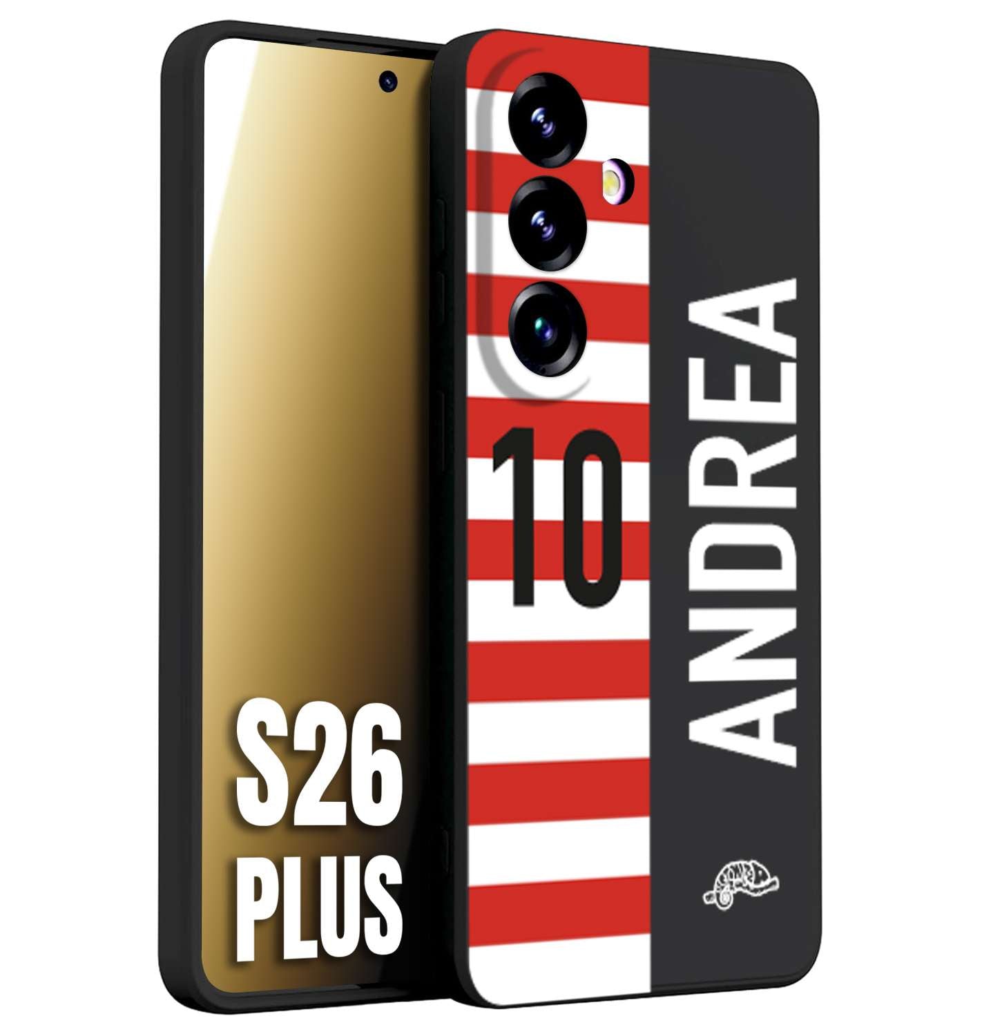 CUSTOMIZZA - Custodia cover nera morbida in tpu compatibile per Samsung S26 PLUS personalizzata calcio football nome e numero calciatori bianco rossa