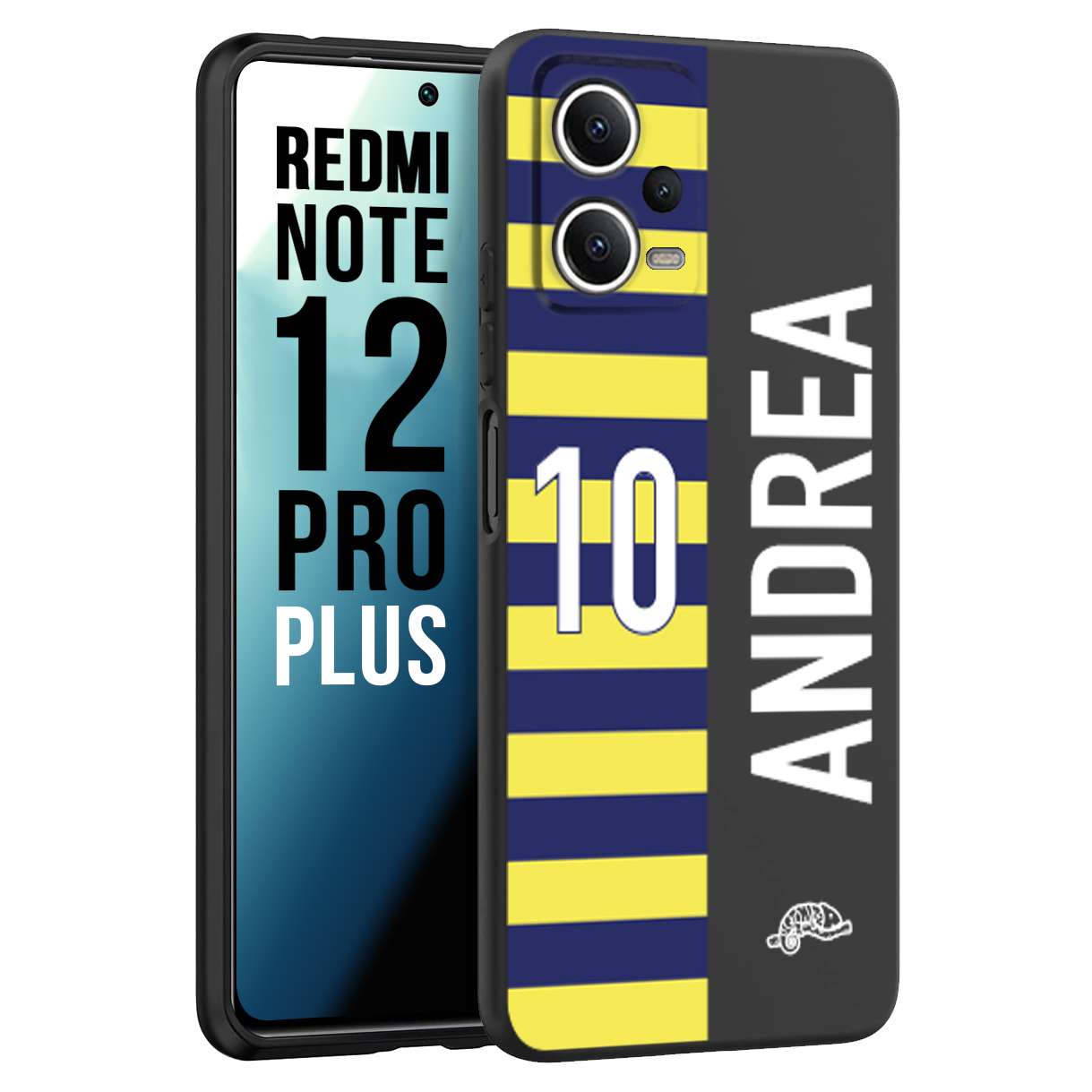 CUSTOMIZZA - Custodia cover nera morbida in tpu compatibile per Xiaomi Redmi Note 12 PRO PLUS personalizzata calcio football nome e numero calciatori giallo blu