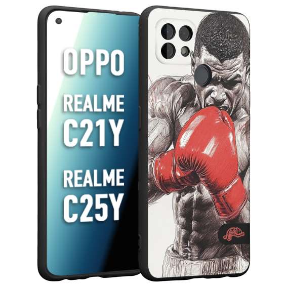CUSTOMIZZA - Custodia cover nera morbida in tpu compatibile per Realme C21Y - C25Y pugilato pugili disegno tattoo guantoni box pesi massimi gancio