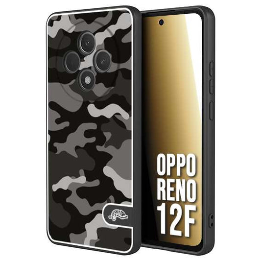 CUSTOMIZZA - Custodia cover nera morbida in tpu compatibile per Oppo Reno 12F camouflage mimetico militare nero black grigio