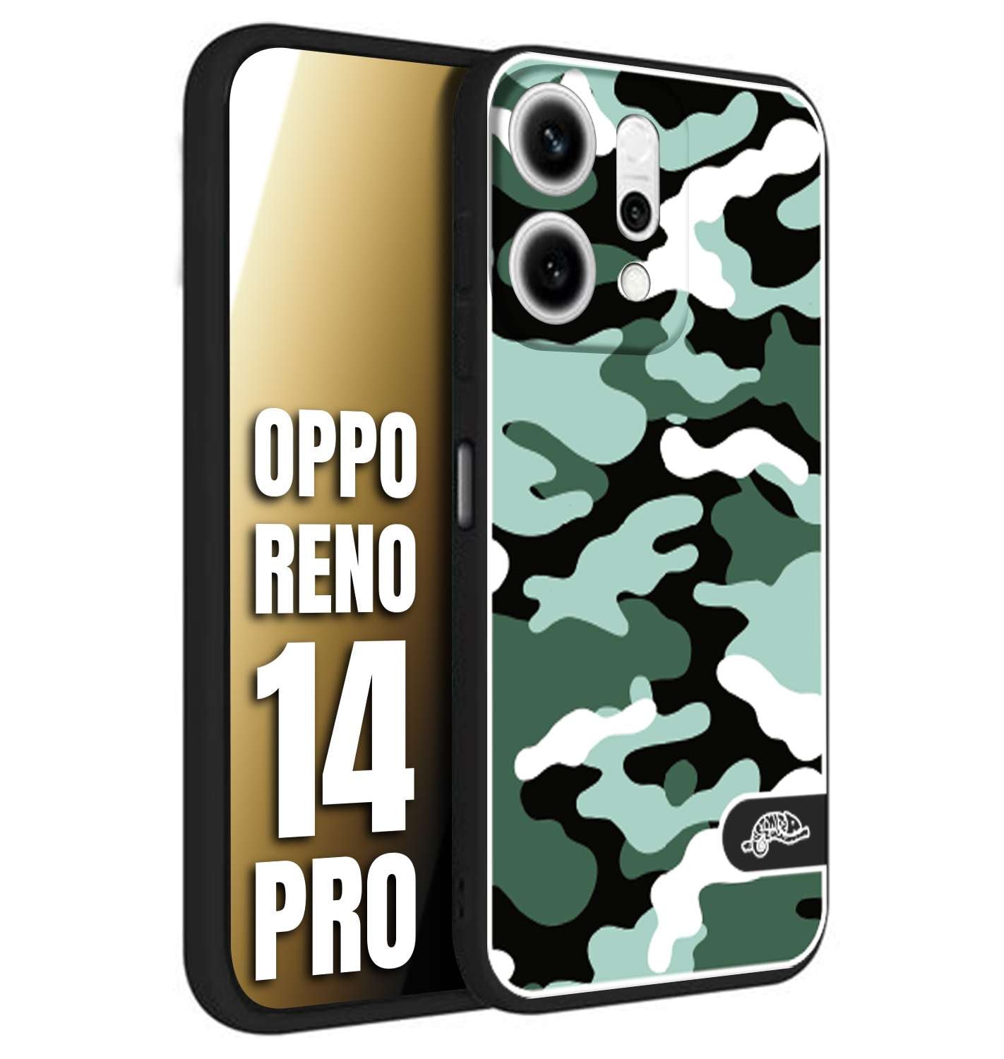 CUSTOMIZZA - Custodia cover nera morbida in tpu compatibile per Oppo Reno 14 PRO camouflage mimetico militare verde green