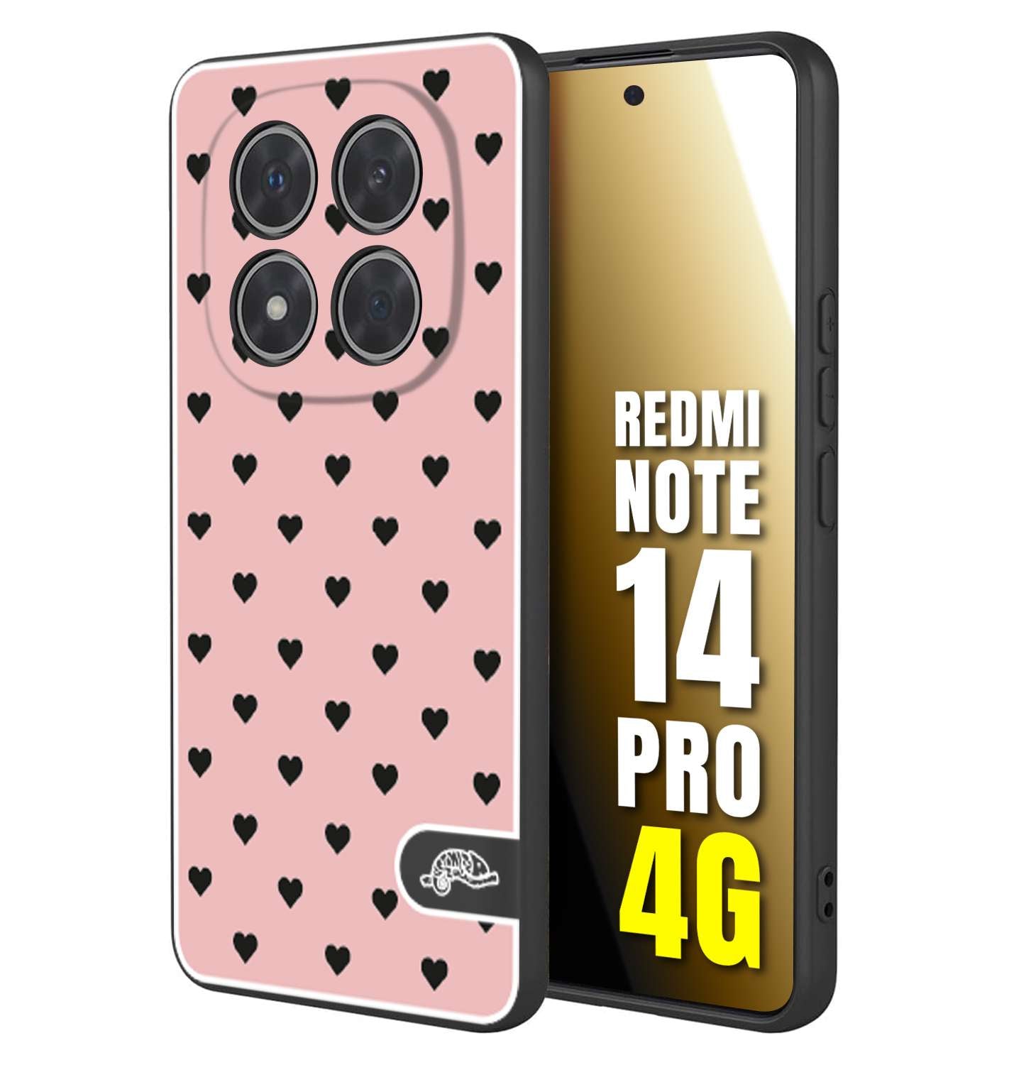 CUSTOMIZZA - Custodia cover nera morbida in tpu compatibile per Xiaomi Redmi Note 14 PRO 4G cuori pois rosa donna pin up vintage