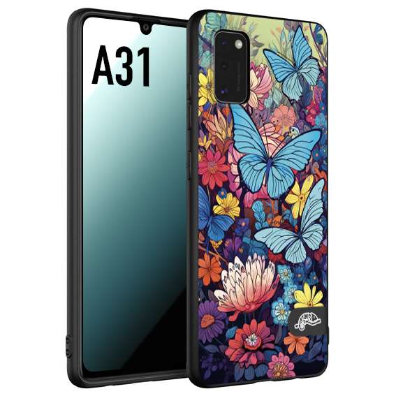 CUSTOMIZZA - Custodia cover nera morbida in tpu compatibile per Samsung A31 farfalle butterfly moderno donna disegnate gialla blu rosa
