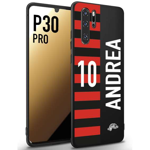 CUSTOMIZZA - Custodia cover nera morbida in tpu compatibile per Huawei P30 PRO personalizzata calcio football nome e numero calciatori rossonera