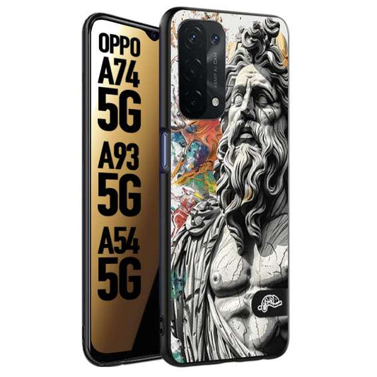 CUSTOMIZZA - Custodia cover nera morbida in tpu compatibile per Oppo A74 5G - A93 5G - A54 5G statua colorata moderna antico tattoo splash color