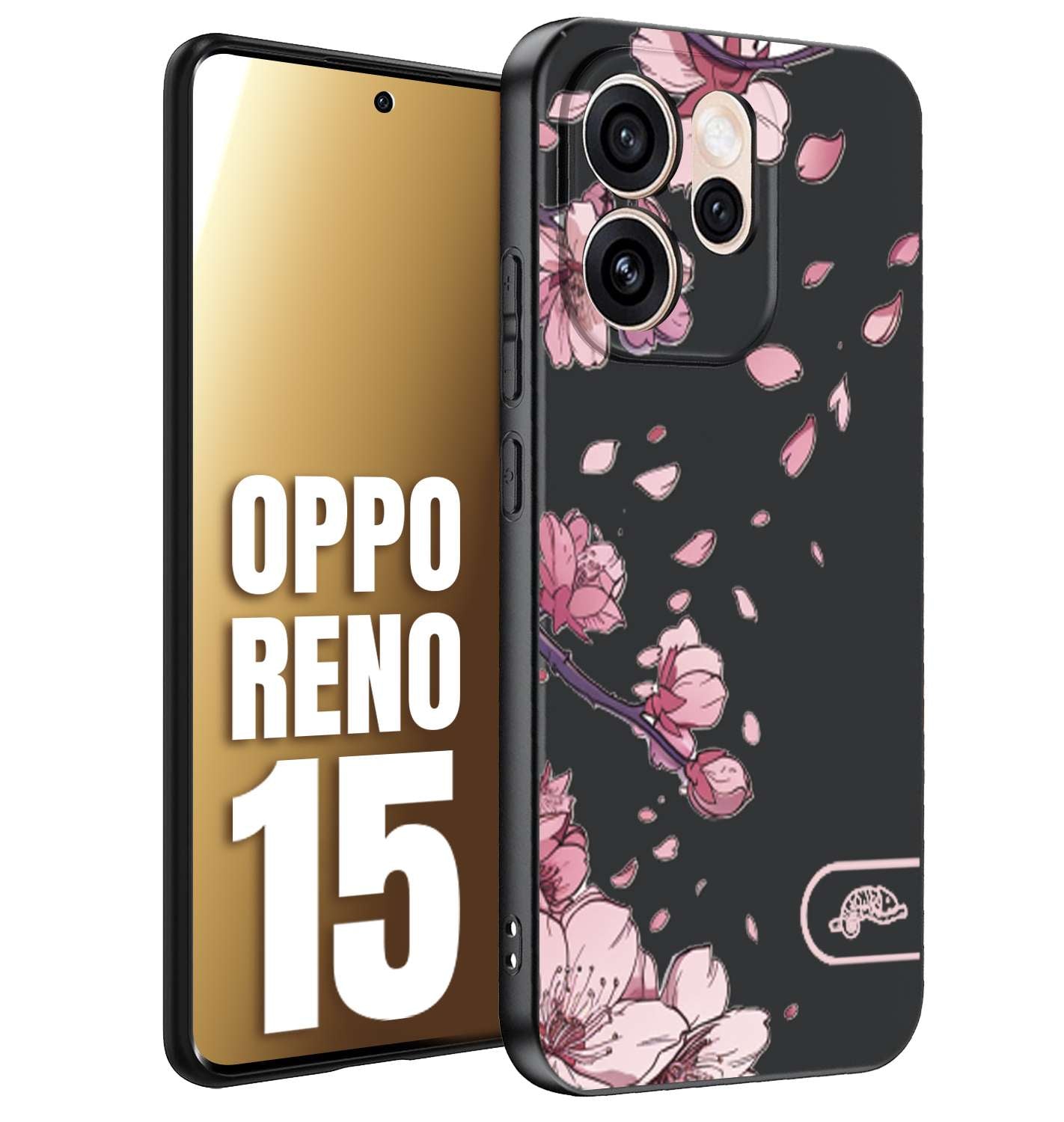 CUSTOMIZZA - Custodia cover nera morbida in tpu compatibile per Oppo Reno 15 giapponese fiori di ciliegio in fiore a rilievo disegnata tattoo