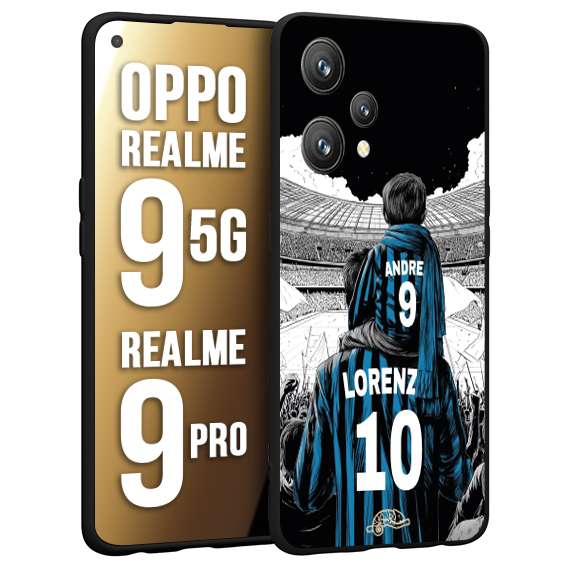 CUSTOMIZZA - Custodia cover nera morbida in tpu compatibile per Realme 9 5G - 9 PRO personalizzata calcio football padre e figlio calciatori nerazzurra