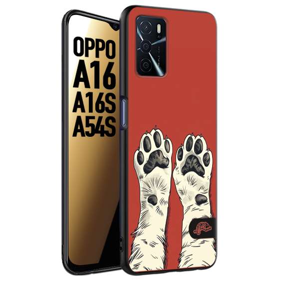 CUSTOMIZZA - Custodia cover nera morbida in tpu compatibile per Oppo A16 - A16S - A54S zampe di gatto cat paws rossa red disegnata fumetto cartoon