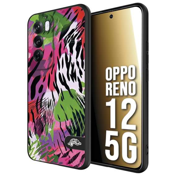 CUSTOMIZZA - Custodia cover nera morbida in tpu compatibile per Oppo Reno 12 5G leopardato tigrato tiger colorata summer color verde fucsia