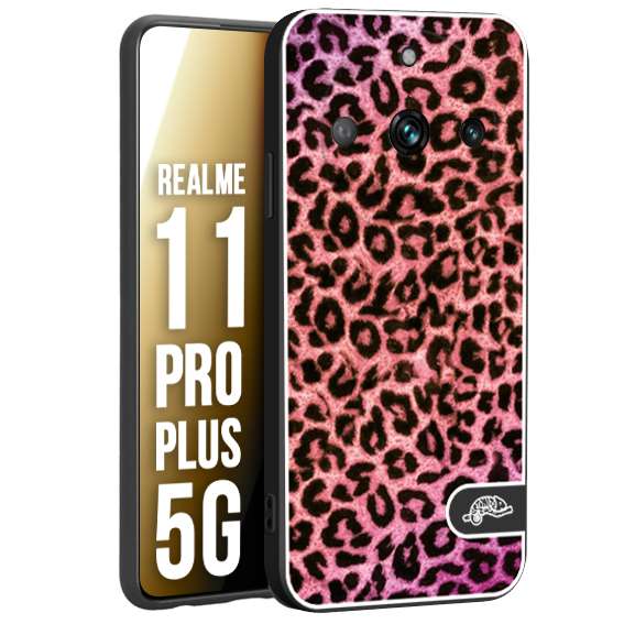 CUSTOMIZZA - Custodia cover nera morbida in tpu compatibile per Oppo Realme 11 PRO PLUS 5G leopardato maculato donna rosa leopard