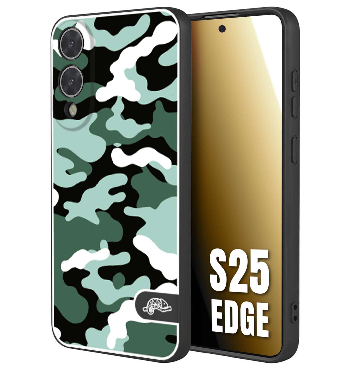 CUSTOMIZZA - Custodia cover nera morbida in tpu compatibile per Samsung S25 EDGE camouflage mimetico militare verde green