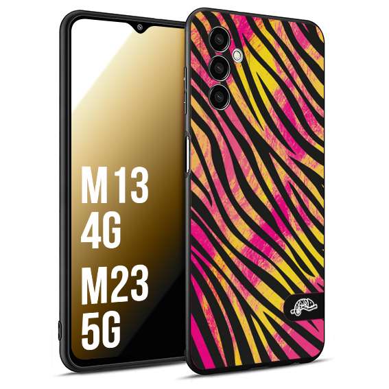 CUSTOMIZZA - Custodia cover nera morbida in tpu compatibile per Samsung M13 4G - M23 5G zebrata maculata a rilievo soft touch donna fucsia gialla