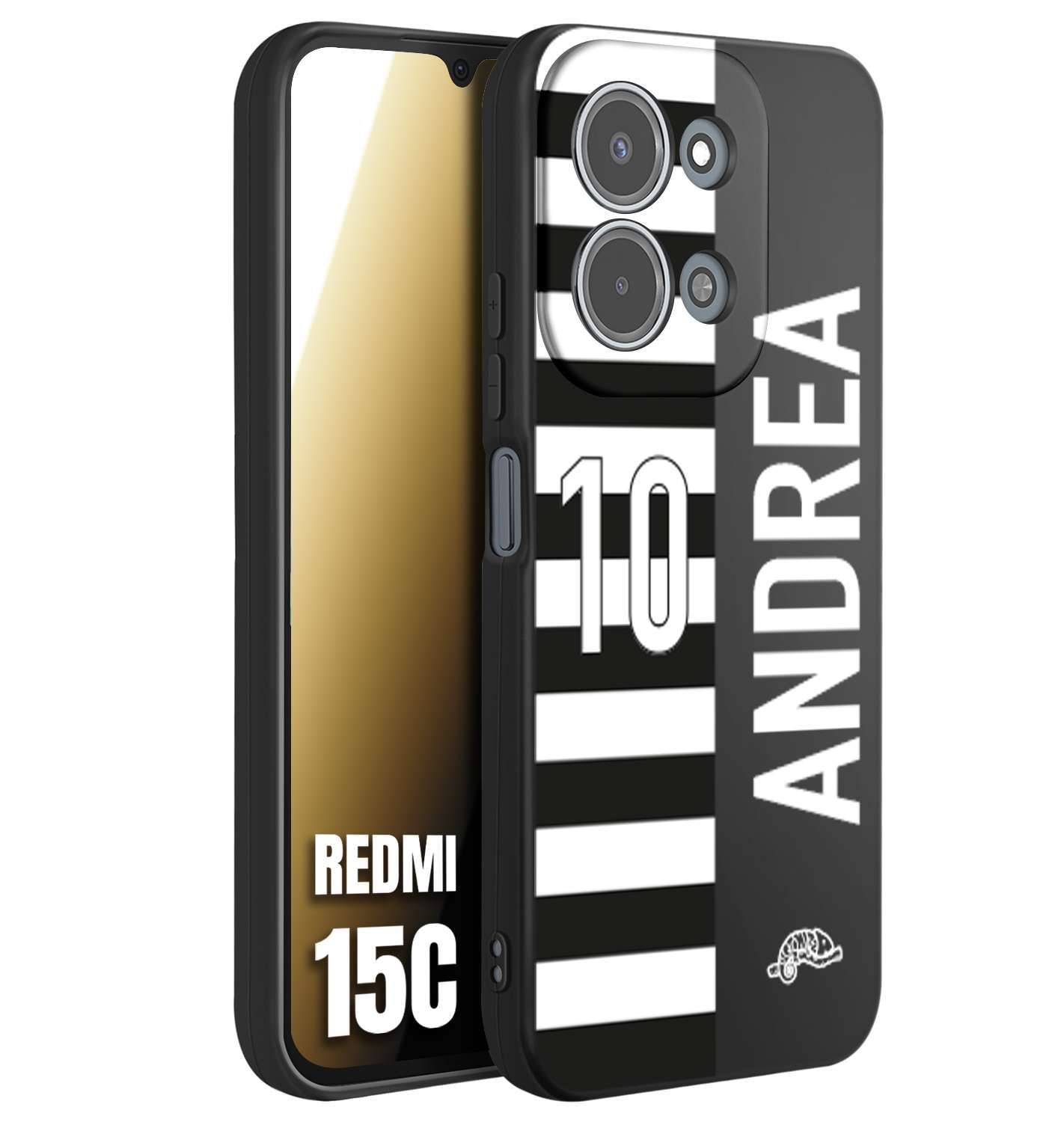 CUSTOMIZZA - Custodia cover nera morbida in tpu compatibile per Xiaomi Redmi 15C personalizzata calcio football nome e numero calciatori bianconera