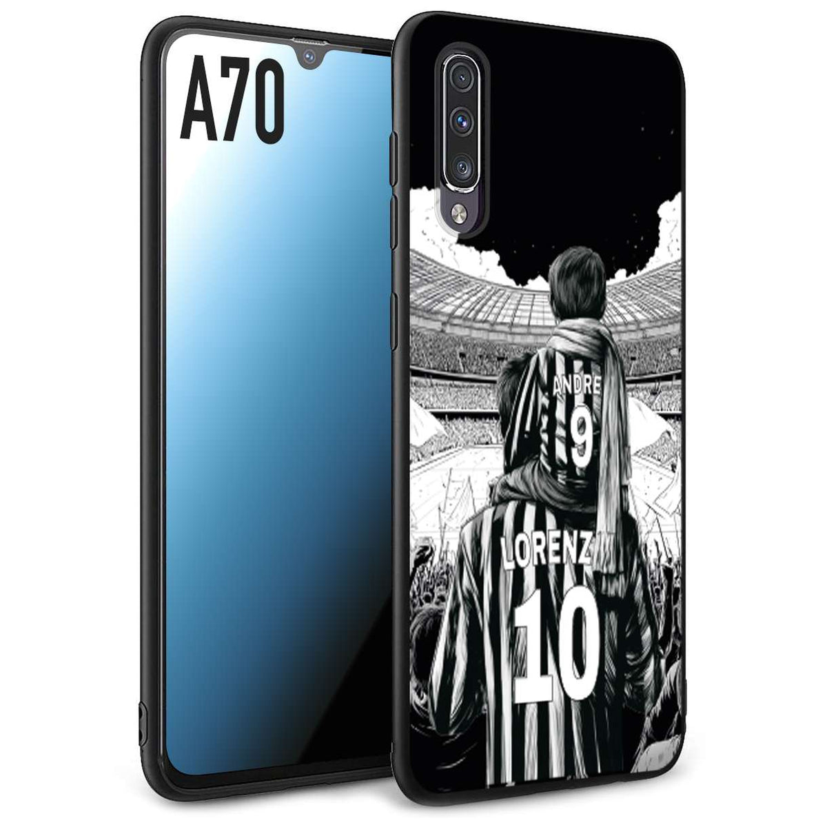 CUSTOMIZZA - Custodia cover nera morbida in tpu compatibile per Samsung A70 personalizzata calcio football nome e numero calciatori bianconeri bianca e nera