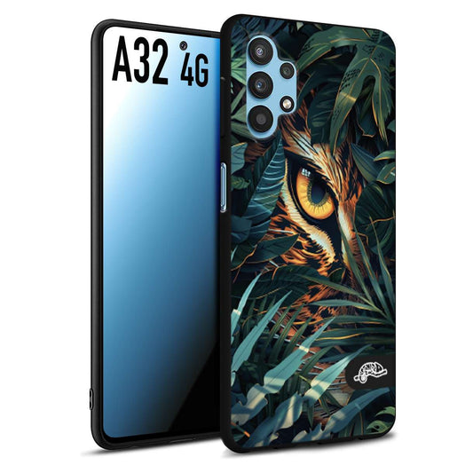 CUSTOMIZZA - Custodia cover nera morbida in tpu compatibile per Samsung A32 4G animali color giungla tropicale occhio di giaguaro felino disegnato