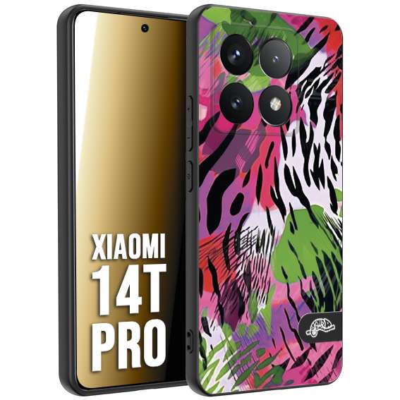 CUSTOMIZZA - Custodia cover nera morbida in tpu compatibile per Xiaomi 14T PRO leopardato tigrato tiger colorata summer color verde fucsia