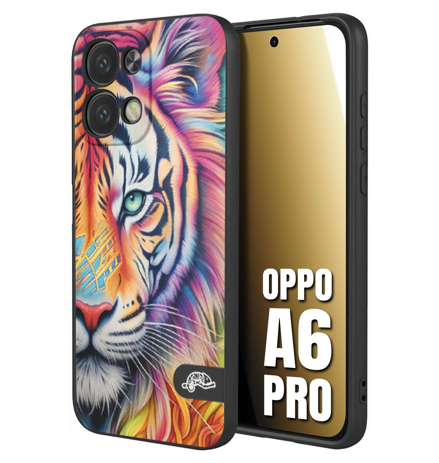 CUSTOMIZZA - Custodia cover nera morbida in tpu compatibile per Oppo A6 PRO animali color tigre tiger viso colori vibranti disegnato schizzo