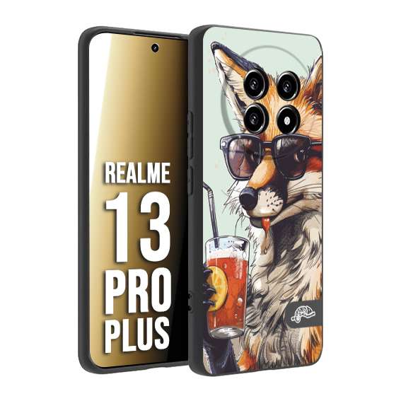 CUSTOMIZZA - Custodia cover nera morbida in tpu compatibile per Realme 13 PRO PLUS estate disegnata cocktails animali simpatici fox volpe negroni