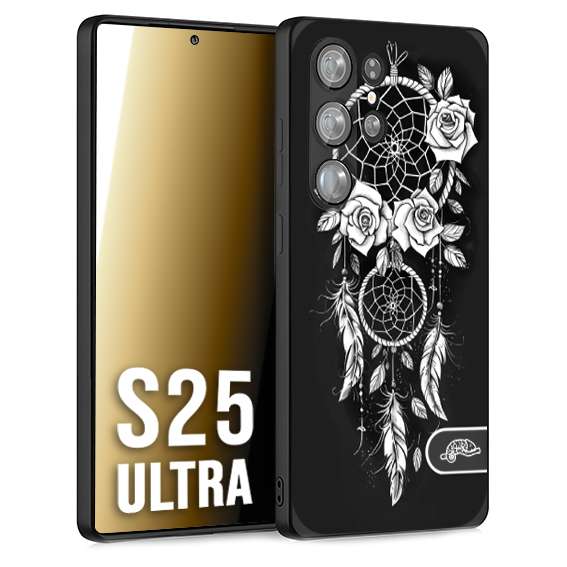 CUSTOMIZZA - Custodia cover nera morbida in tpu compatibile per Samsung S25 ULTRA acchiappasogni dreamcatcher black and white bianco a rilievo disegnato tattoo tatuaggio