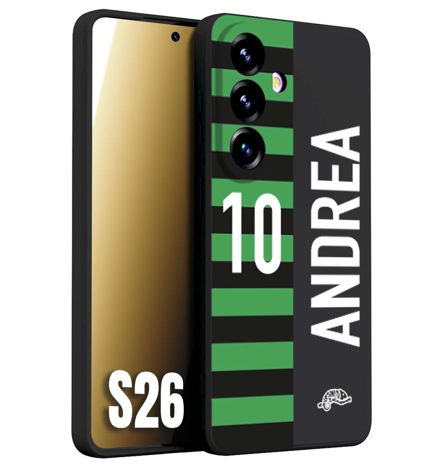 CUSTOMIZZA - Custodia cover nera morbida in tpu compatibile per Samsung S26 personalizzata calcio football nome e numero calciatori neroverde