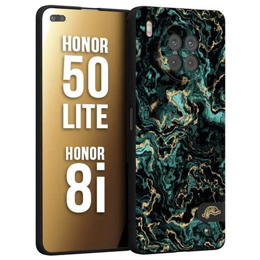 CUSTOMIZZA - Custodia cover nera morbida in tpu compatibile per Honor 8i - Honor 50 LITE effetto marmo marble verde green venature dorato pietra