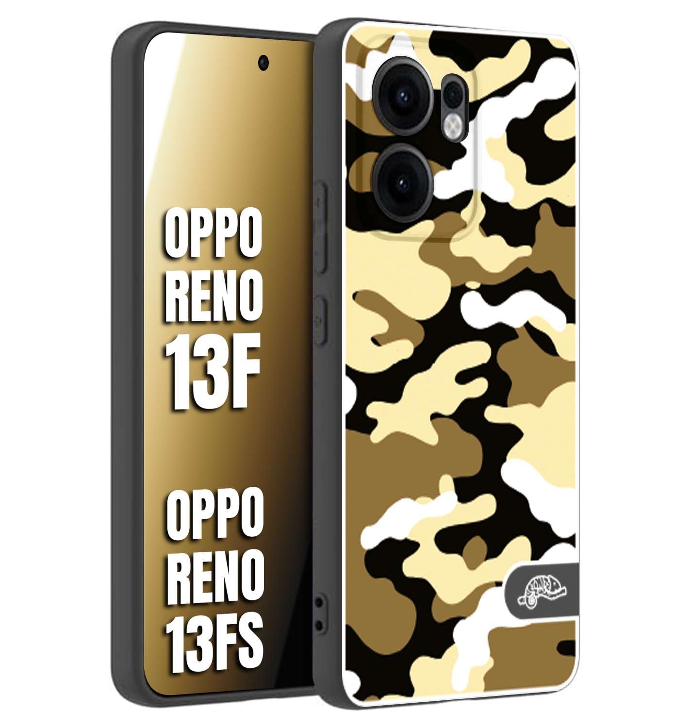 CUSTOMIZZA - Custodia cover nera morbida in tpu compatibile per Oppo Reno 13 F camouflage mimetico militare giallo desert brown