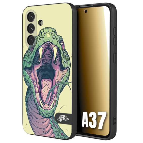 CUSTOMIZZA - Custodia cover nera morbida in tpu compatibile per Samsung A37 snake yellow green serpente tatuaggio tattoo disegnato a mano
