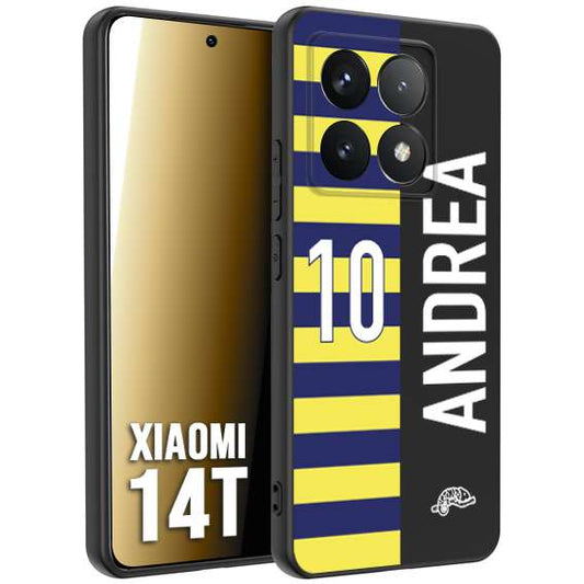 CUSTOMIZZA - Custodia cover nera morbida in tpu compatibile per Xiaomi 14T personalizzata calcio football nome e numero calciatori giallo blu