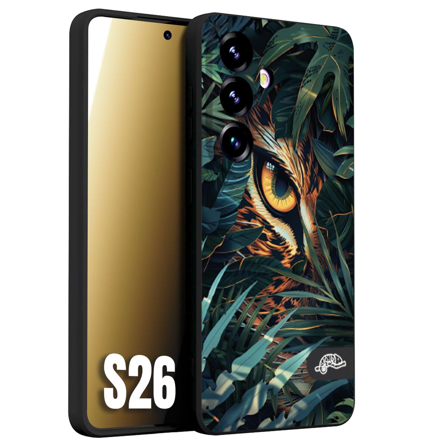 CUSTOMIZZA - Custodia cover nera morbida in tpu compatibile per Samsung S26 animali color giungla tropicale occhio di giaguaro felino disegnato